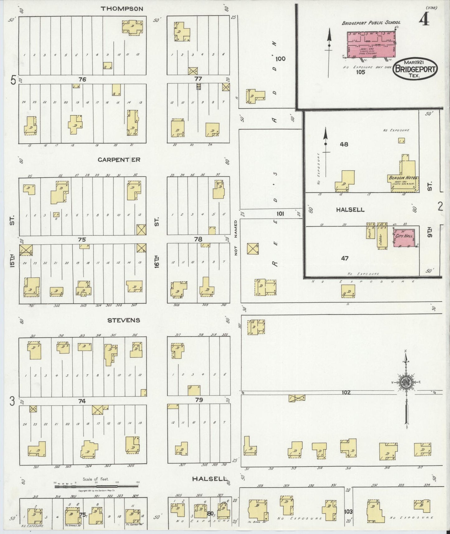 Sanborn Fire Insurance Map from Bridgeport, Wise County, Texas (1921), Sheet #0004 - Historic Sanborn Fire Insurance Map Print, vintage old map wall art, antique decor, genealogy gift, Texas Texas map