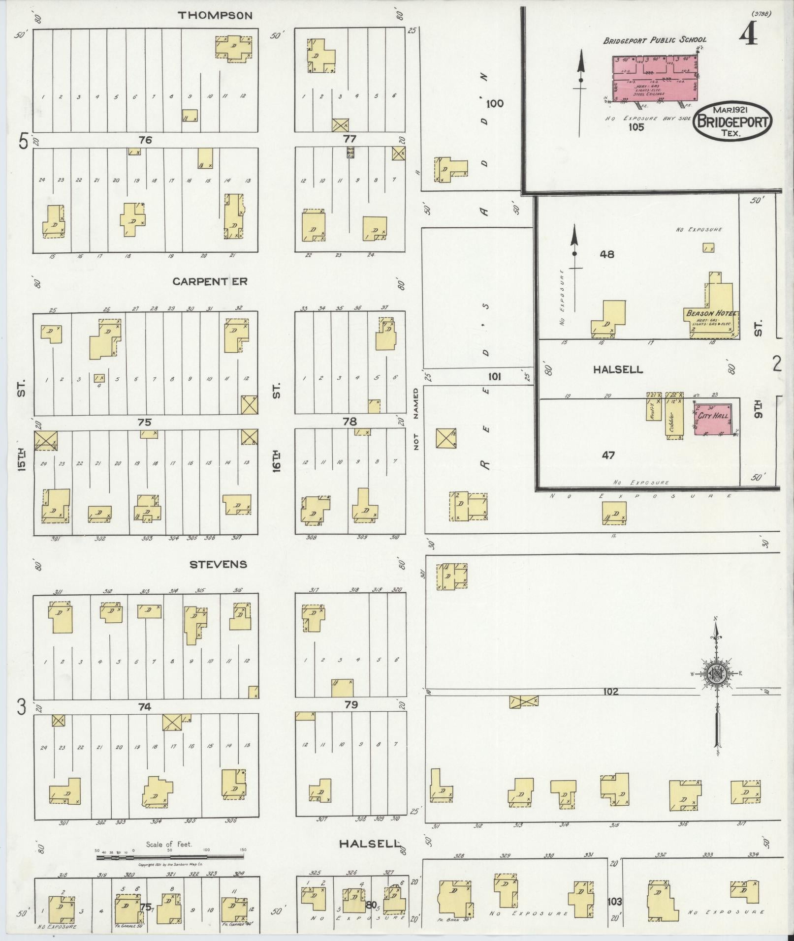 Sanborn Fire Insurance Map from Bridgeport, Wise County, Texas (1921), Sheet #0004 - Historic Sanborn Fire Insurance Map Print, vintage old map wall art, antique decor, genealogy gift, Texas Texas map