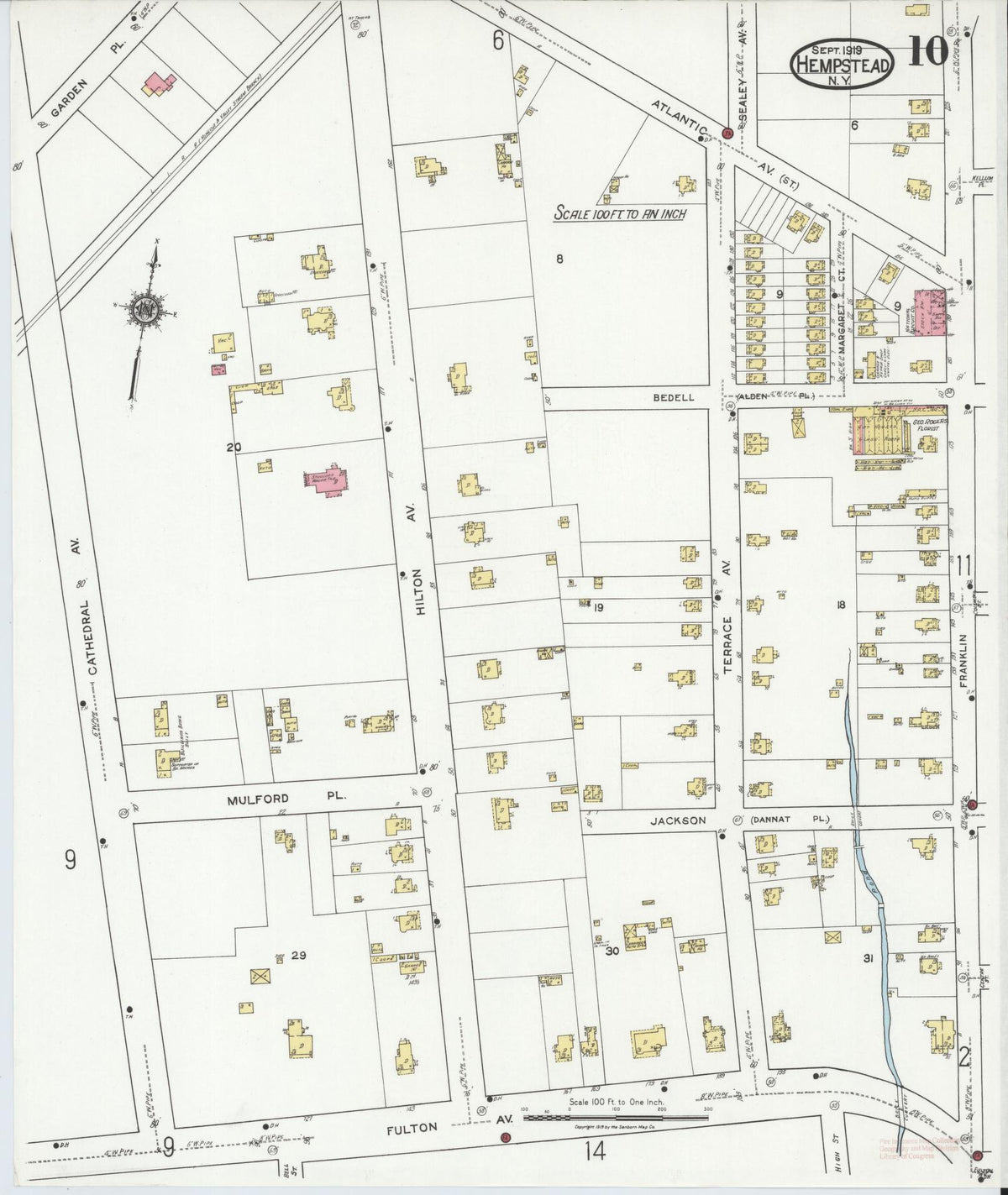 Sanborn Fire Insurance Map from Hempstead, Nassau County, New York (1919), Sheet #0010 - Complete Map Set gallery image, historic Sanborn map, vintage wall art, New York New York