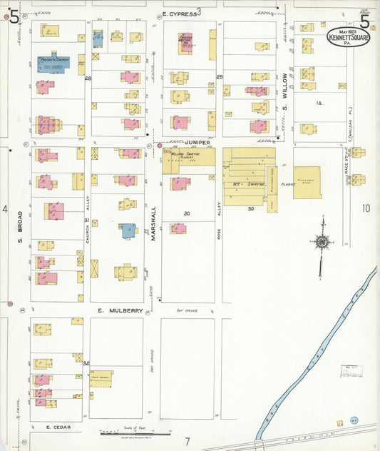 Sanborn Fire Insurance Map from Kennett Square, Chester County, Pennsylvania (1923), Sheet #0005 - Historic Sanborn Fire Insurance Map Print, vintage old map wall art, antique decor, genealogy gift, Pennsylvania Pennsylvania map