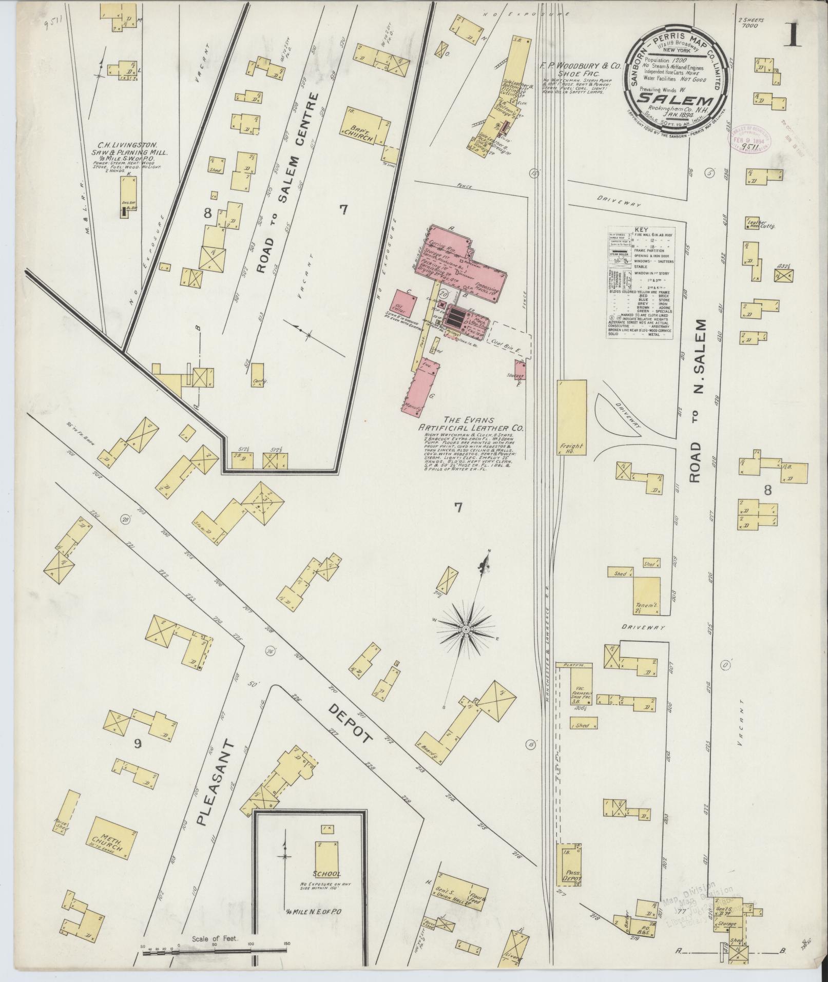 Sanborn Fire Insurance Map from Salem, Rockingham County, New Hampshire (1894), Sheet #0003 - Complete Map Set gallery image, historic Sanborn map, vintage wall art, New Hampshire New Hampshire