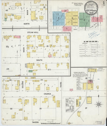Sanborn Fire Insurance Map from New Harmony, Posey County, Indiana (1899), Sheet #0001 - Historic Sanborn Fire Insurance Map Print, vintage old map wall art, antique decor, genealogy gift, Indiana Indiana map