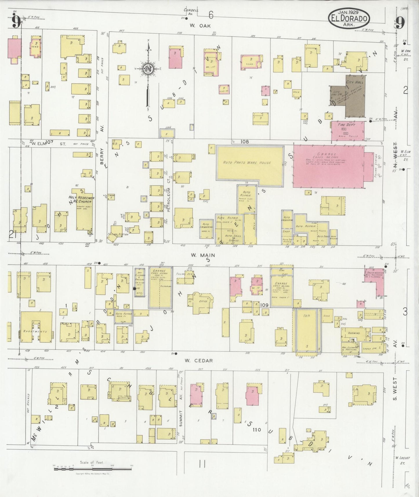 Sanborn Fire Insurance Map from El Dorado, Union County, Arkansas (1929), Sheet #0009 - Historic Sanborn Fire Insurance Map Print, vintage old map wall art, antique decor, genealogy gift, Arkansas Arkansas map