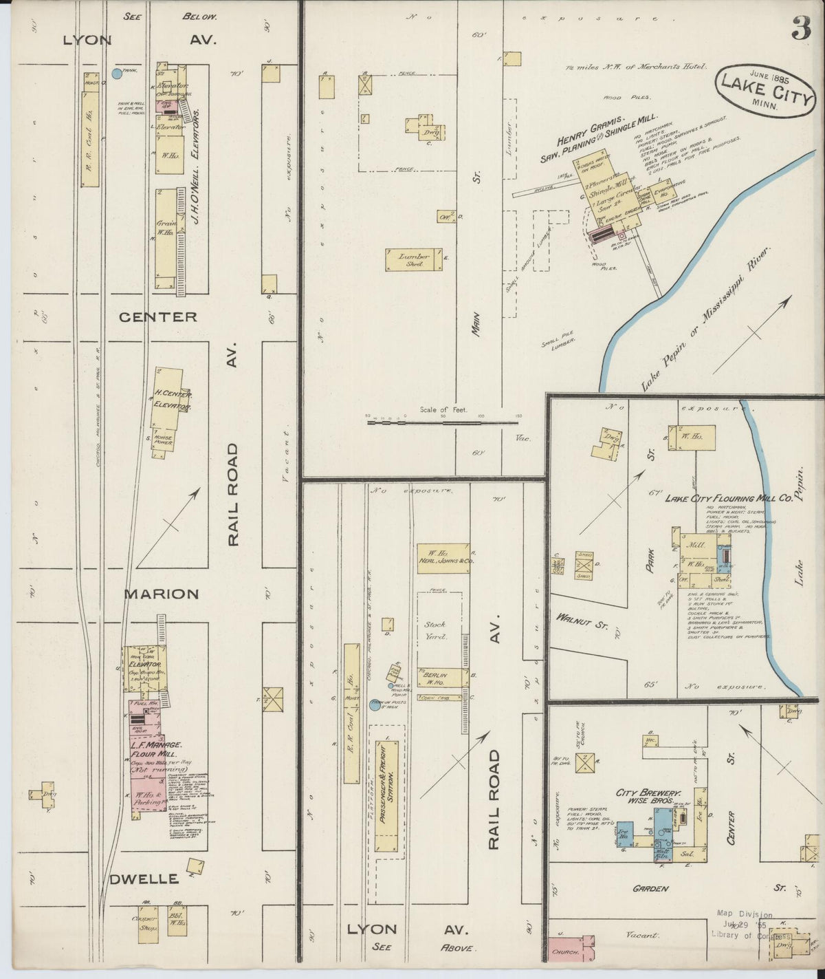 Sanborn Fire Insurance Map from Lake City, Wabasha County, Minnesota (1885), Sheet #0003 - Historic Sanborn Fire Insurance Map Print, vintage old map wall art, antique decor, genealogy gift, Minnesota Minnesota map