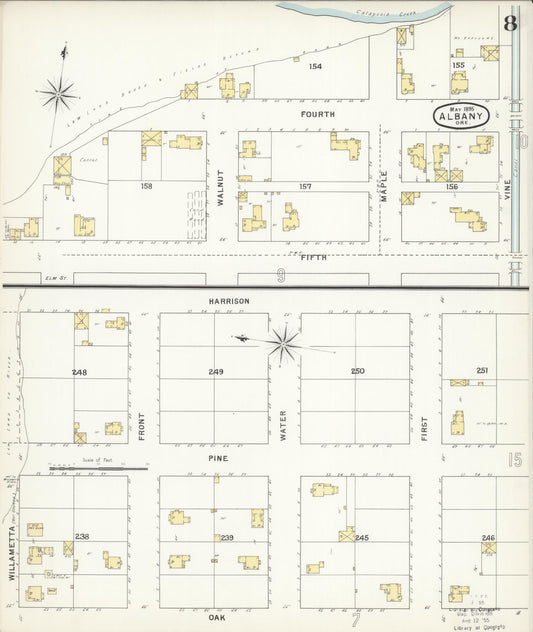 Sanborn Fire Insurance Map from Albany, Linn County, Oregon (1895), Sheet #0008 - Historic Sanborn Fire Insurance Map Print, vintage old map wall art, antique decor, genealogy gift, Oregon Oregon map