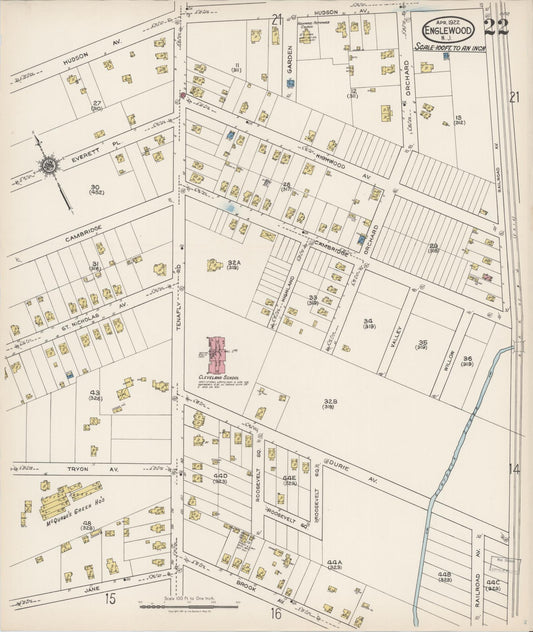 Sanborn Fire Insurance Map from Englewood, Bergen County, New Jersey (1922), Sheet #0022 - Historic Sanborn Fire Insurance Map Print, vintage old map wall art, antique decor, genealogy gift, New Jersey New Jersey map