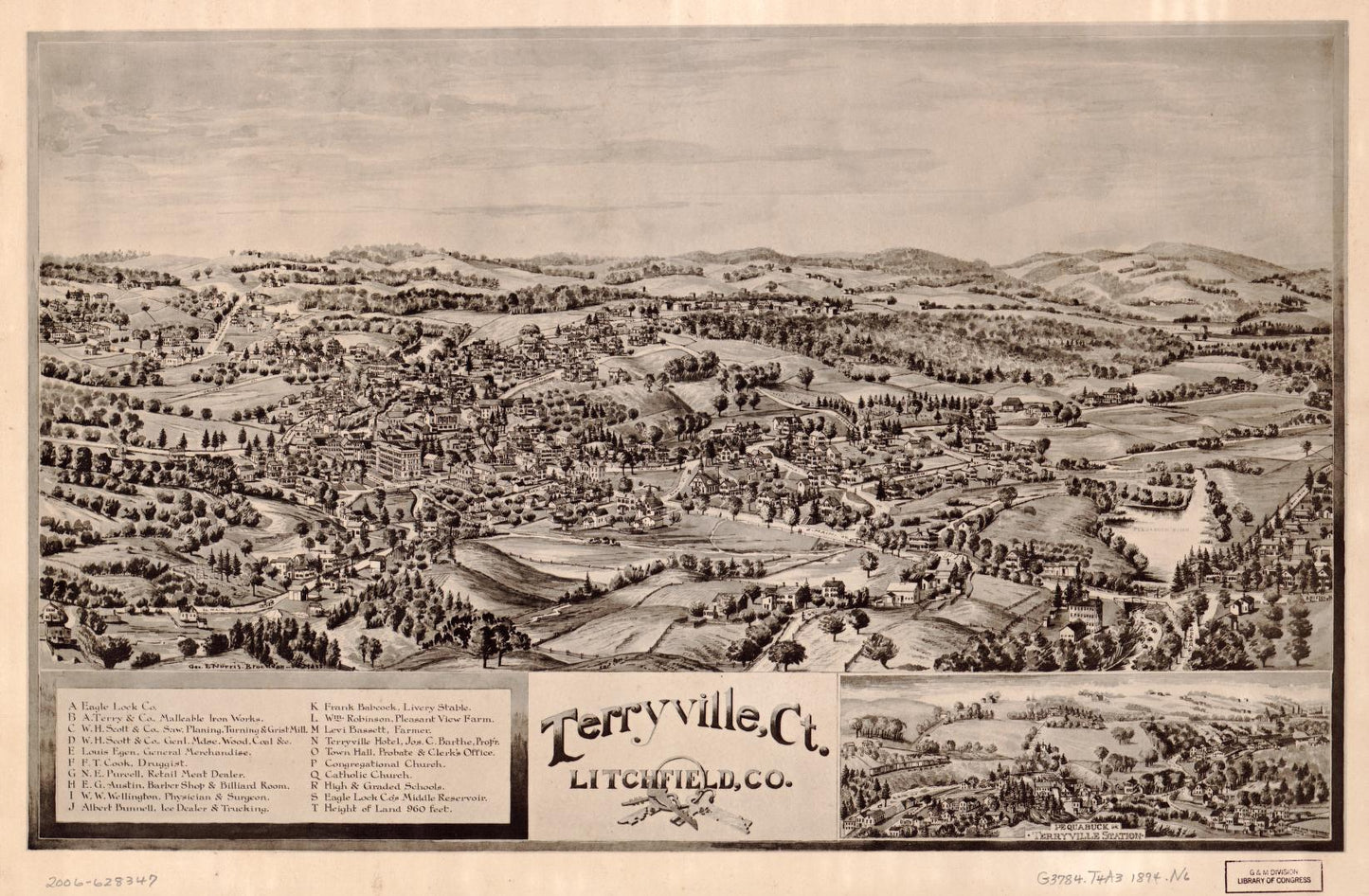 Terryville, Ct., Litchfield Co. (1894) – Historic Bird’s-Eye View Panorama Print