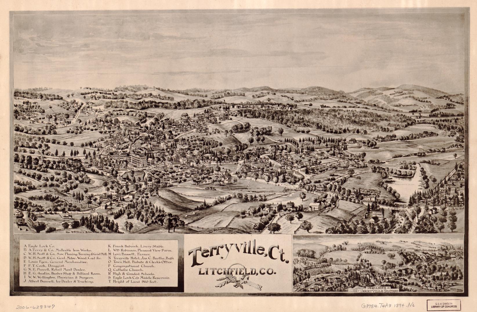Terryville, Ct., Litchfield Co. (1894) – Historic Bird’s-Eye View Panorama Print