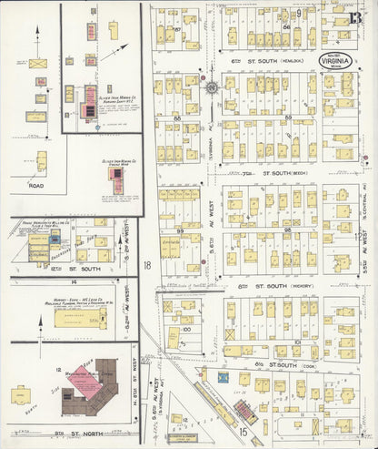 Sanborn Fire Insurance Map from Virginia, Saint Louis County, Minnesota (1921), Sheet #0013 - Complete Map Set gallery image, historic Sanborn map, vintage wall art, Minnesota Minnesota