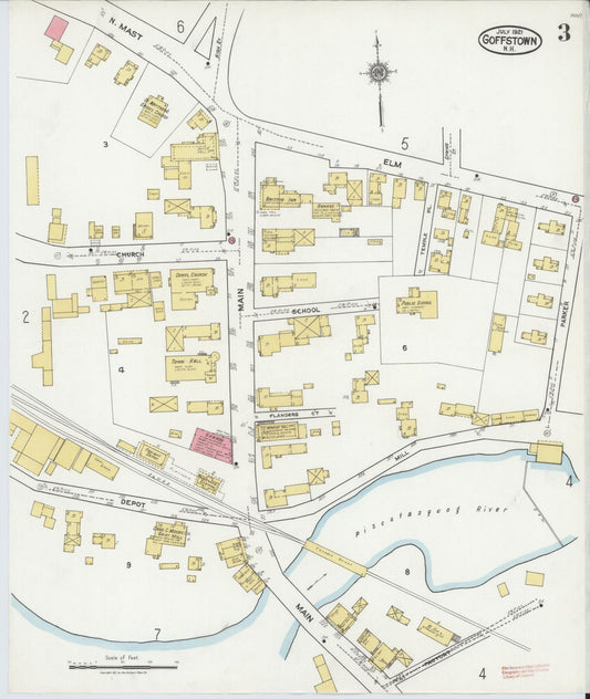 Sanborn Fire Insurance Map from Goffstown, Hillsborough County, New Hampshire (1921), Sheet #0003 - Historic Sanborn Fire Insurance Map Print, vintage old map wall art, antique decor, genealogy gift, New Hampshire New Hampshire map