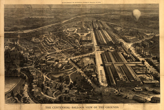 The Centennial--balloon view of the grounds : [Centennial Exhibition at Philadelphia, 1876] (1876) – Historic Bird’s-Eye View Panorama Print