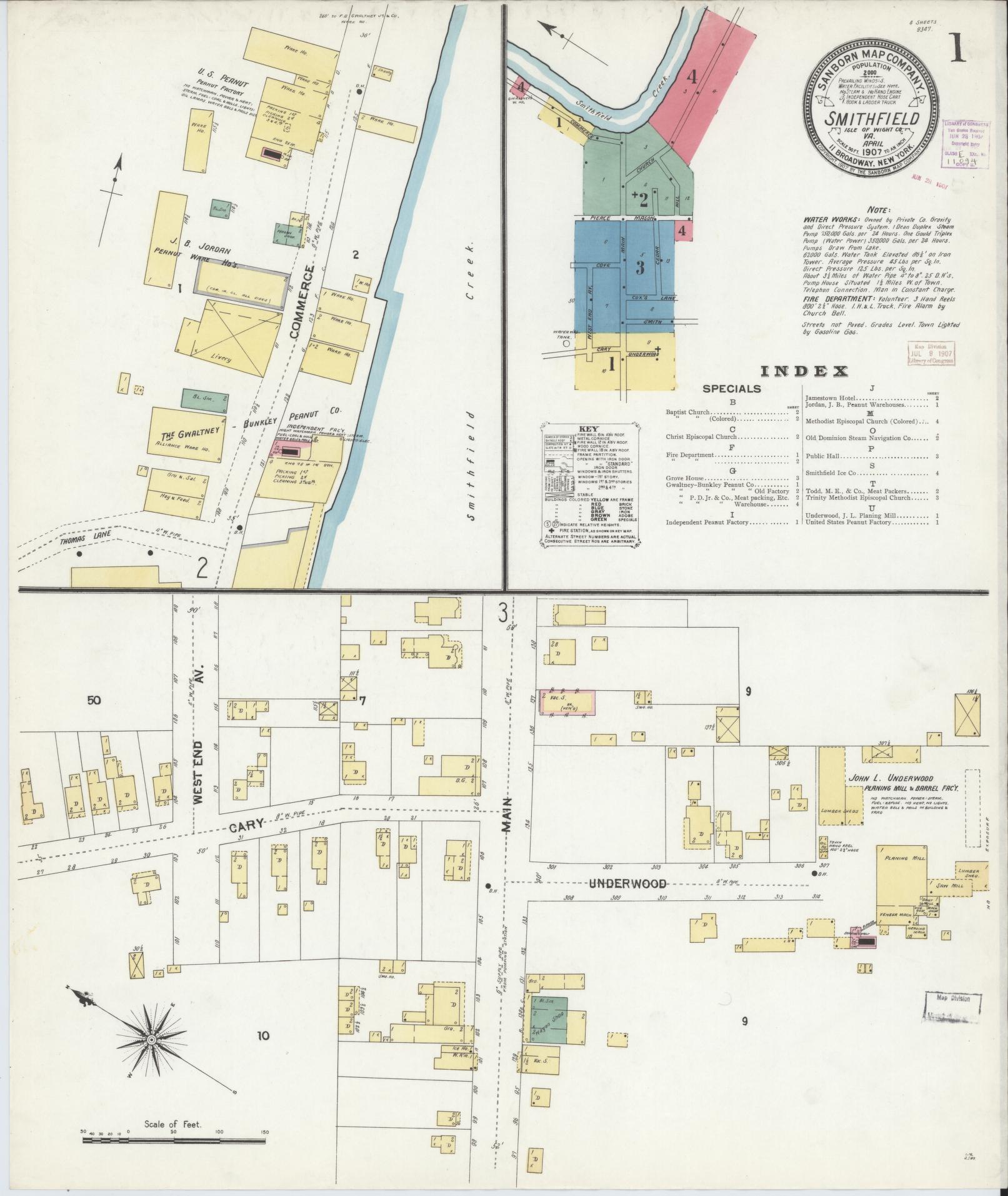 Sanborn Fire Insurance Map from Smithfield, Isle Of Wight County, Virginia. (1907) – Historic Sanborn Fire Insurance Map Print