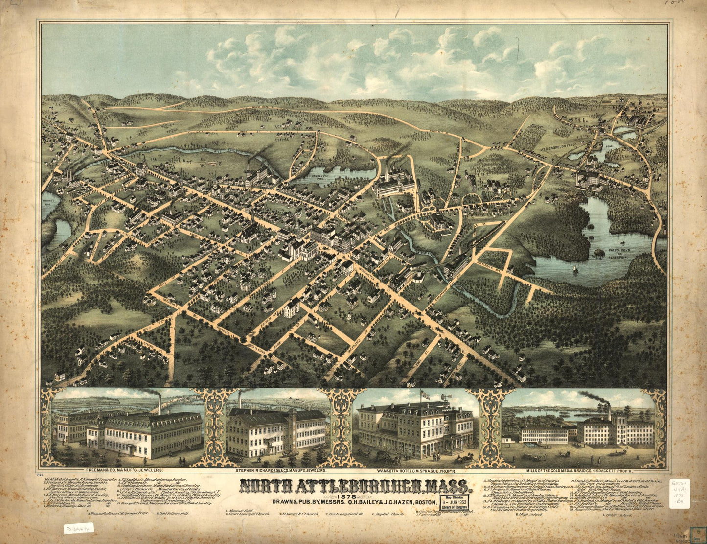 North Attleborough, Mass. 1878. (1878) – Historic Bird’s-Eye View Panorama Print