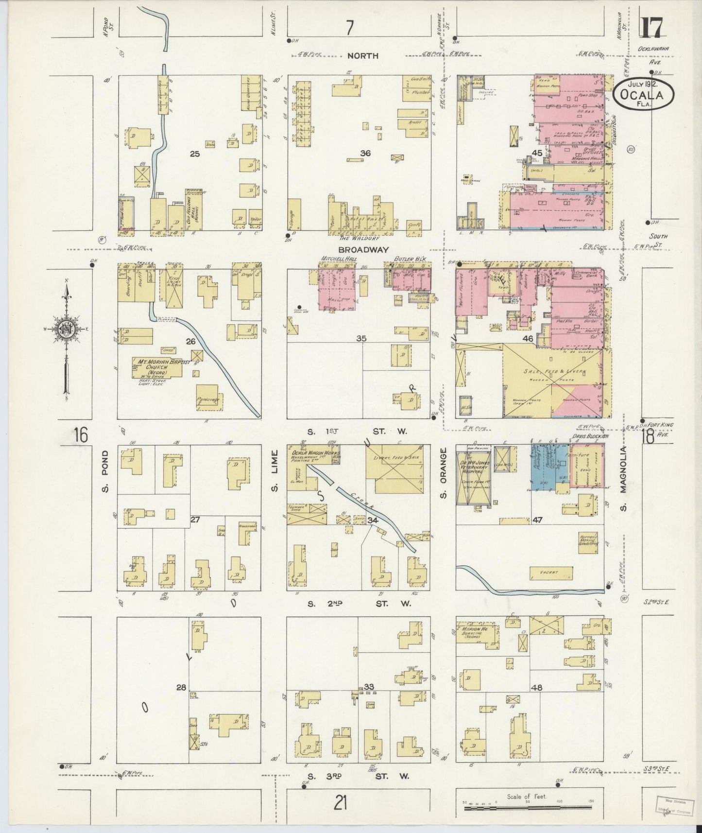 Sanborn Fire Insurance Map from Ocala, Marion County, Florida (1912), Sheet #0017 - Complete Map Set gallery image, historic Sanborn map, vintage wall art, Florida Florida