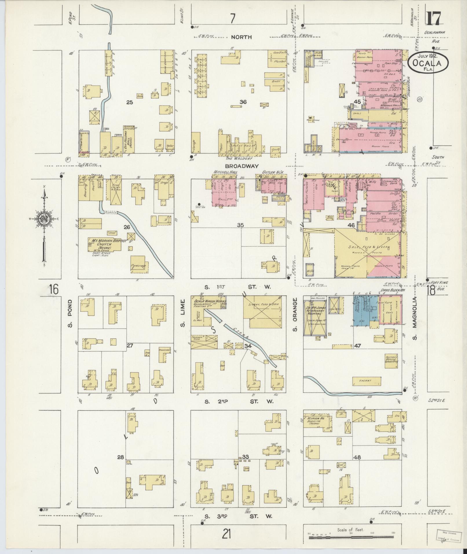 Sanborn Fire Insurance Map from Ocala, Marion County, Florida (1912), Sheet #0017 - Complete Map Set gallery image, historic Sanborn map, vintage wall art, Florida Florida