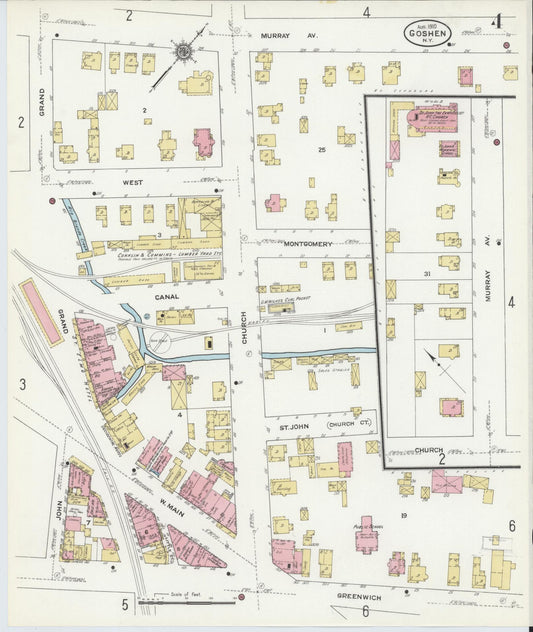 Sanborn Fire Insurance Map from Goshen, Orange County, New York (1910), Sheet #0004 - Historic Sanborn Fire Insurance Map Print, vintage old map wall art, antique decor, genealogy gift, New York New York map