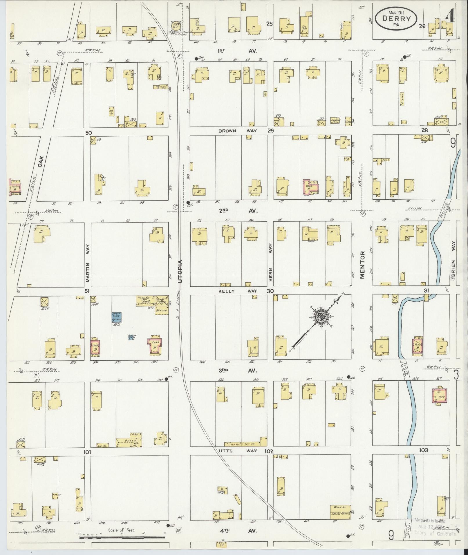 Sanborn Fire Insurance Map from Derry, Westmoreland County, Pennsylvania (1911), Sheet #0004 - Historic Sanborn Fire Insurance Map Print, vintage old map wall art, antique decor, genealogy gift, Pennsylvania Pennsylvania map