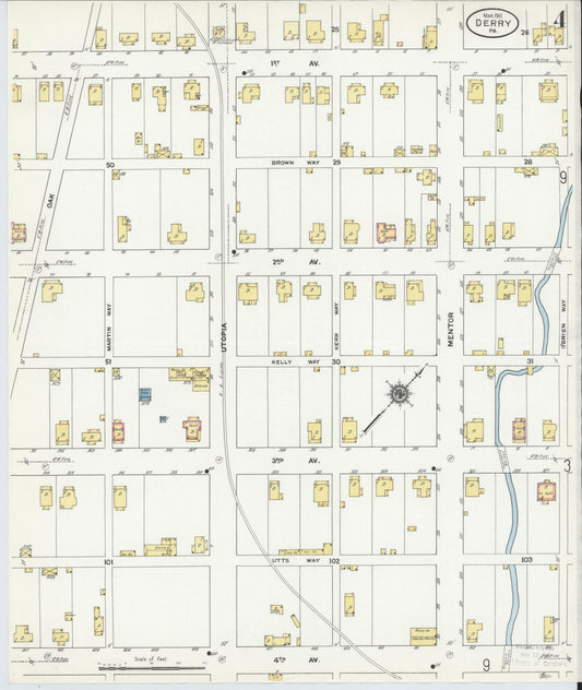 Sanborn Fire Insurance Map from Derry, Westmoreland County, Pennsylvania (1911), Sheet #0004 - Historic Sanborn Fire Insurance Map Print, vintage old map wall art, antique decor, genealogy gift, Pennsylvania Pennsylvania map