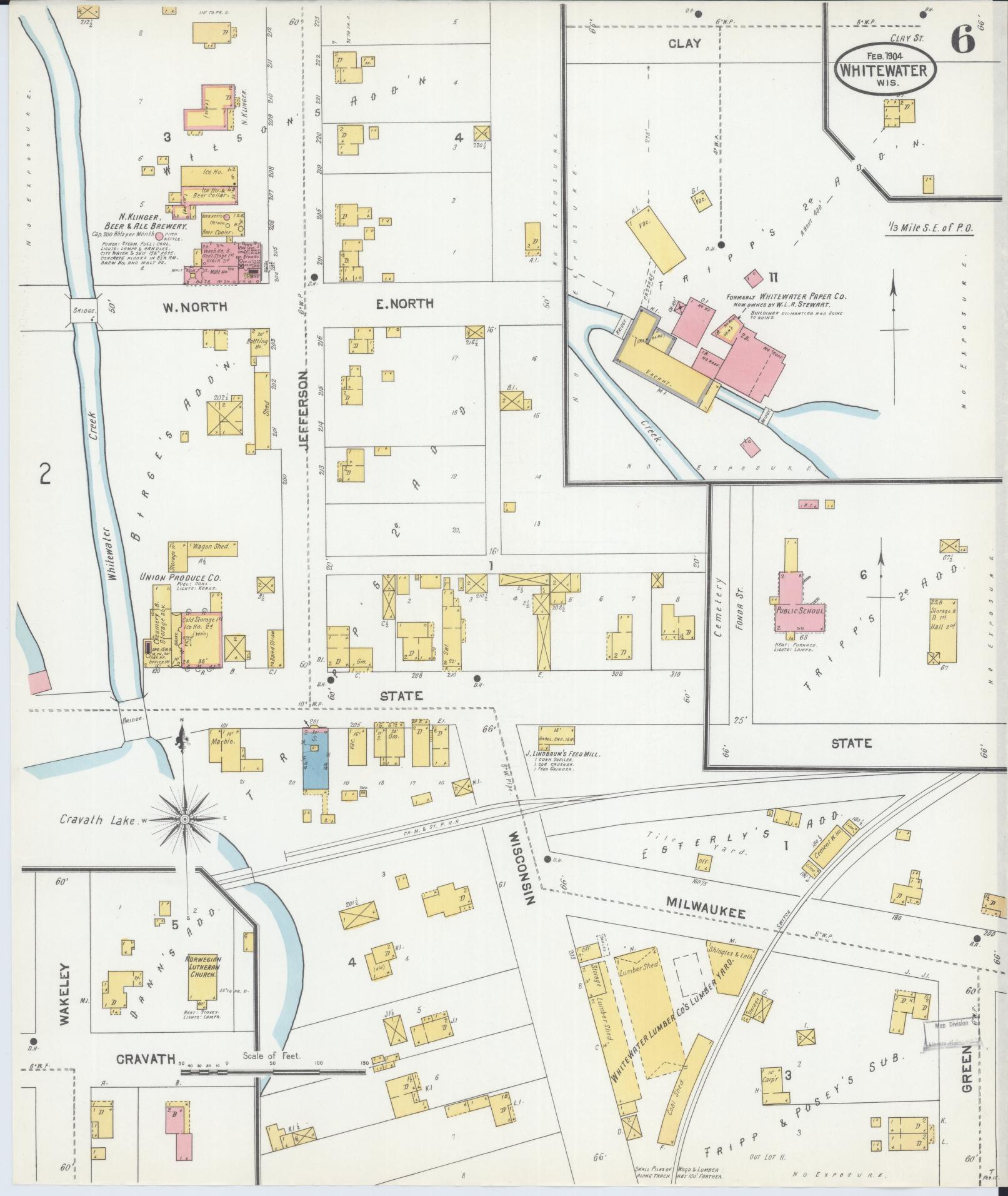 Sanborn Fire Insurance Map from Whitewater, Walworth County, Wisconsin (1904), Sheet #0006 - Historic Sanborn Fire Insurance Map Print, vintage old map wall art, antique decor, genealogy gift, Wisconsin Wisconsin map