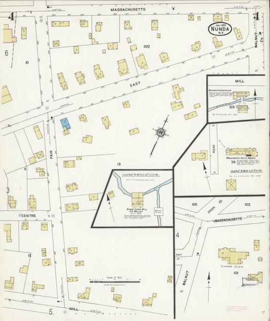 Sanborn Fire Insurance Map from Nunda, Livingston County, New York (1924), Sheet #0004 - Historic Sanborn Fire Insurance Map Print, vintage old map wall art, antique decor, genealogy gift, New York New York map