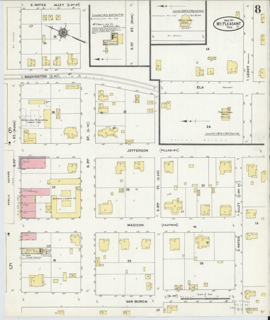 Sanborn Fire Insurance Map from Mount Pleasant, Titus County, Texas (1911), Sheet #0008 - Historic Sanborn Fire Insurance Map Print, vintage old map wall art, antique decor, genealogy gift, Texas Texas map