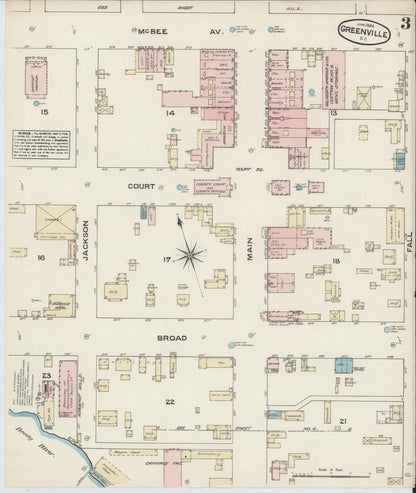Sanborn Fire Insurance Map from Greenville, Greenville County, South Carolina (1884), Sheet #0003 - Complete Map Set gallery image, historic Sanborn map, vintage wall art, South Carolina South Carolina