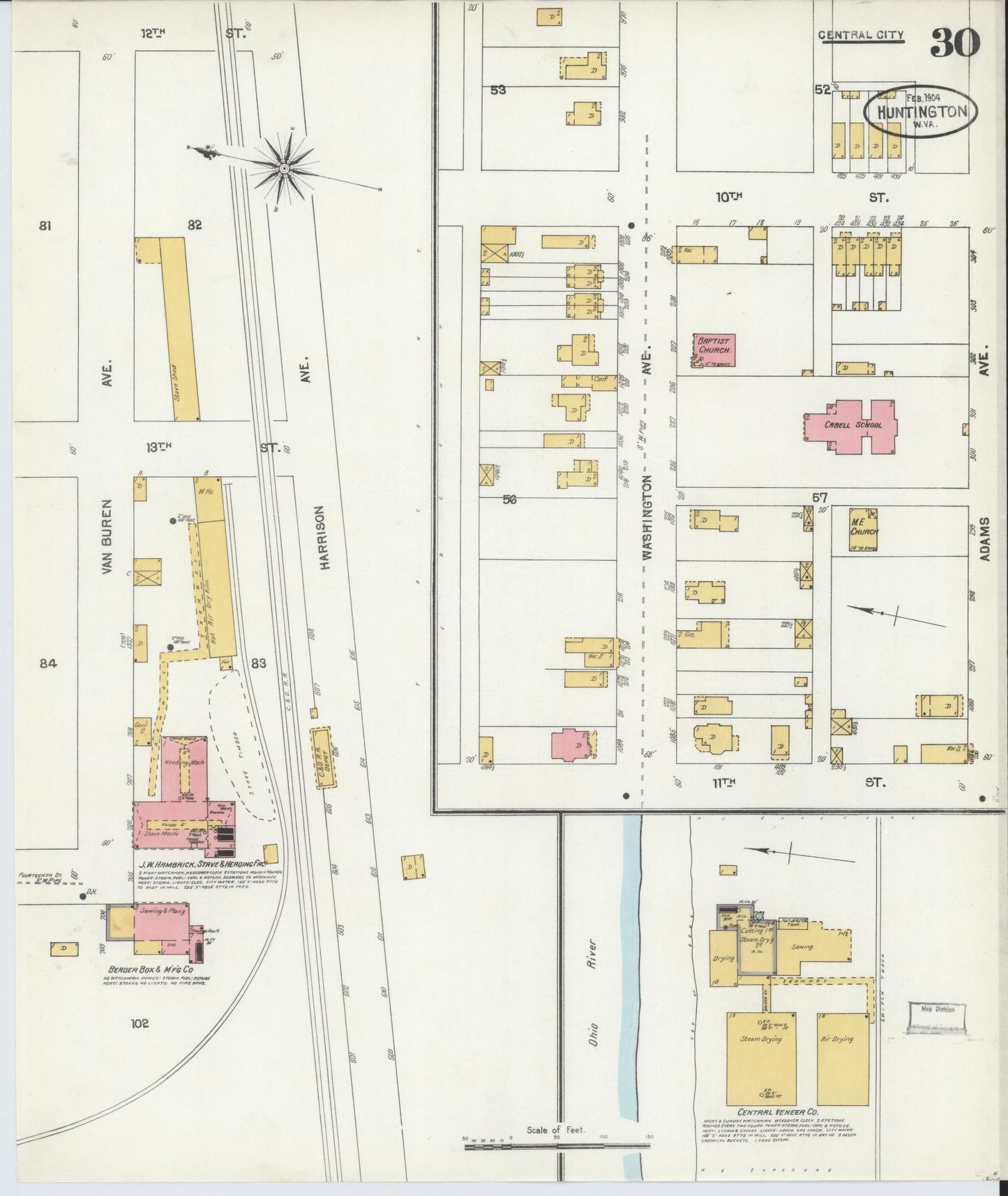 Sanborn Fire Insurance Map from Huntington, Cabell County, West Virginia (1904), Sheet #0030 - Complete Map Set gallery image, historic Sanborn map, vintage wall art, West Virginia West Virginia