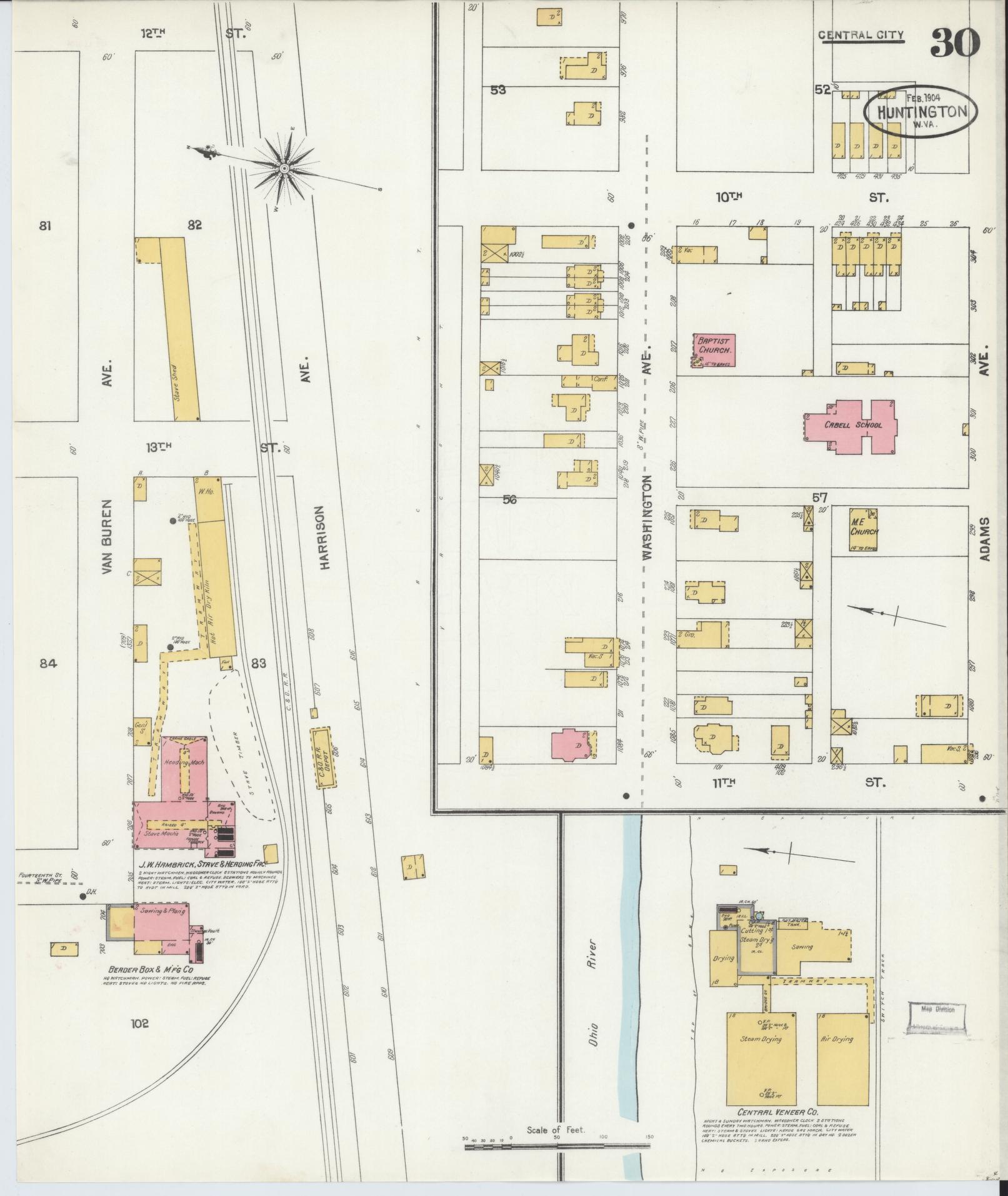 Sanborn Fire Insurance Map from Huntington, Cabell County, West Virginia (1904), Sheet #0030 - Complete Map Set gallery image, historic Sanborn map, vintage wall art, West Virginia West Virginia