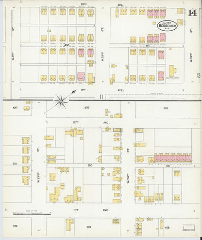 Sanborn Fire Insurance Map from Bessemer, Jefferson County, Alabama (1904), Sheet #0014 - Complete Map Set gallery image, historic Sanborn map, vintage wall art, Alabama Alabama