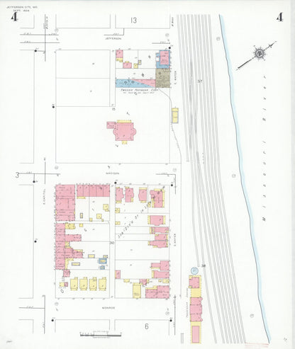 Sanborn Fire Insurance Map from Jefferson City, Cole County, Missouri (1939), Sheet #0004 - Historic Sanborn Fire Insurance Map Print, vintage old map wall art, antique decor, genealogy gift, Missouri Missouri map