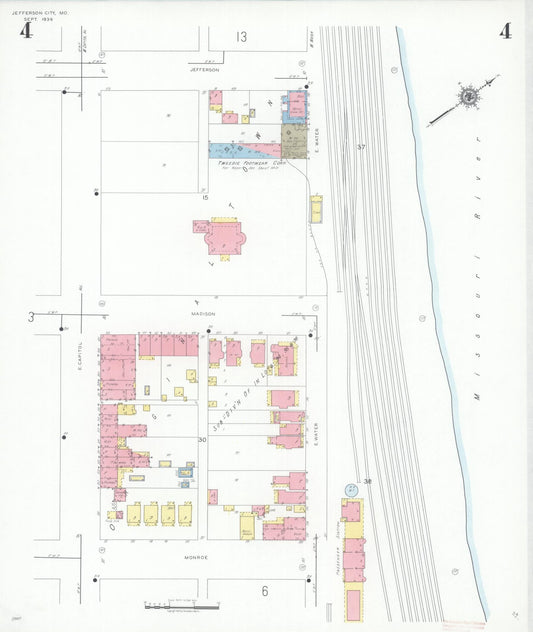 Sanborn Fire Insurance Map from Jefferson City, Cole County, Missouri (1939), Sheet #0004 - Historic Sanborn Fire Insurance Map Print, vintage old map wall art, antique decor, genealogy gift, Missouri Missouri map