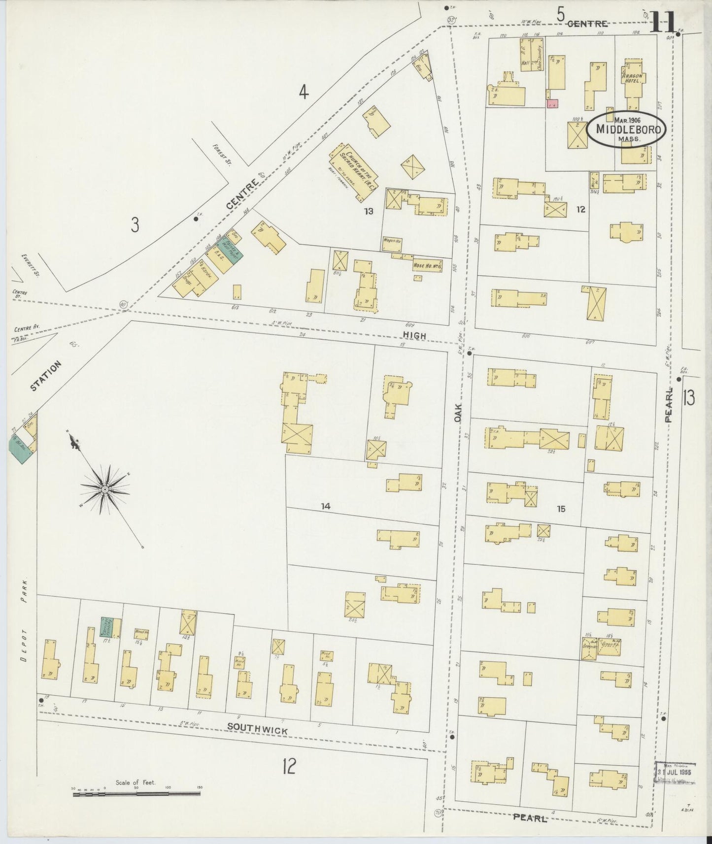 Sanborn Fire Insurance Map from Middleboro, Plymouth County, Massachusetts (1906), Sheet #0011 - Complete Map Set gallery image, historic Sanborn map, vintage wall art, Massachusetts Massachusetts