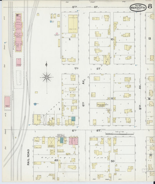 Sanborn Fire Insurance Map from Mendota, La Salle County, Illinois (1891), Sheet #0008 - Historic Sanborn Fire Insurance Map Print, vintage old map wall art, antique decor, genealogy gift, Illinois Illinois map