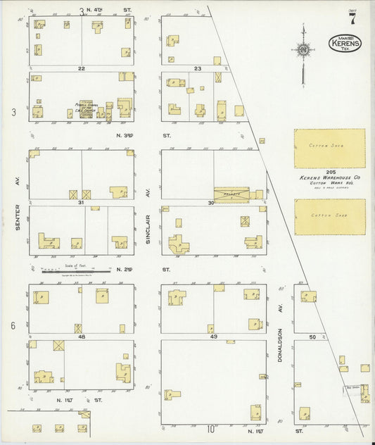 Sanborn Fire Insurance Map from Kerens, Navarro County, Texas (1921), Sheet #0007 - Historic Sanborn Fire Insurance Map Print, vintage old map wall art, antique decor, genealogy gift, Texas Texas map