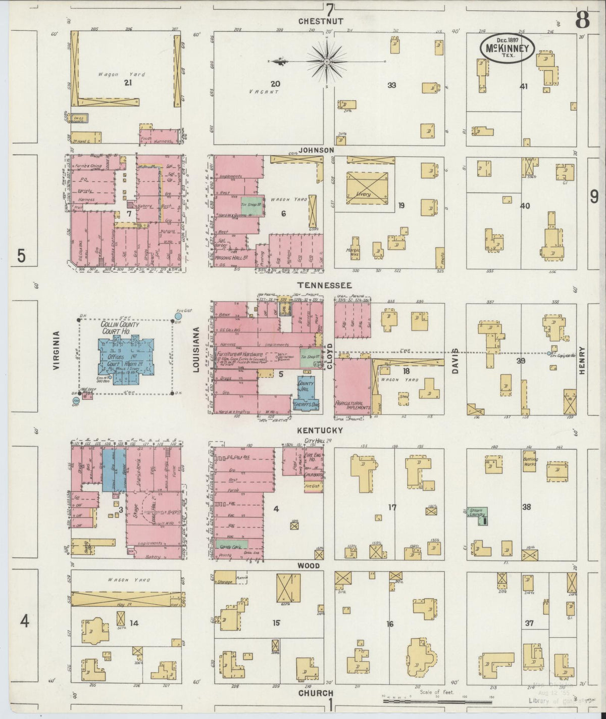 Sanborn Fire Insurance Map from McKinney, Collin County, Texas (1897), Sheet #0008 - Complete Map Set gallery image, historic Sanborn map, vintage wall art, Texas Texas