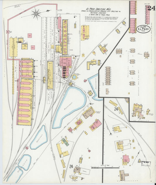 Sanborn Fire Insurance Map from El Paso, El Paso County, Texas (1900), Sheet #0024 - Historic Sanborn Fire Insurance Map Print, vintage old map wall art, antique decor, genealogy gift, Texas Texas map