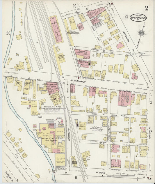 Sanborn Fire Insurance Map from Washington, Washington County, Pennsylvania (1914), Sheet #0002 - Historic Sanborn Fire Insurance Map Print, vintage old map wall art, antique decor, genealogy gift, Pennsylvania Pennsylvania map
