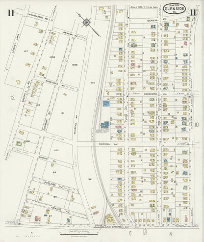 Sanborn Fire Insurance Map from Glenside, Montgomery County, Pennsylvania (1925), Sheet #0011 - Complete Map Set gallery image, historic Sanborn map, vintage wall art, Pennsylvania Pennsylvania