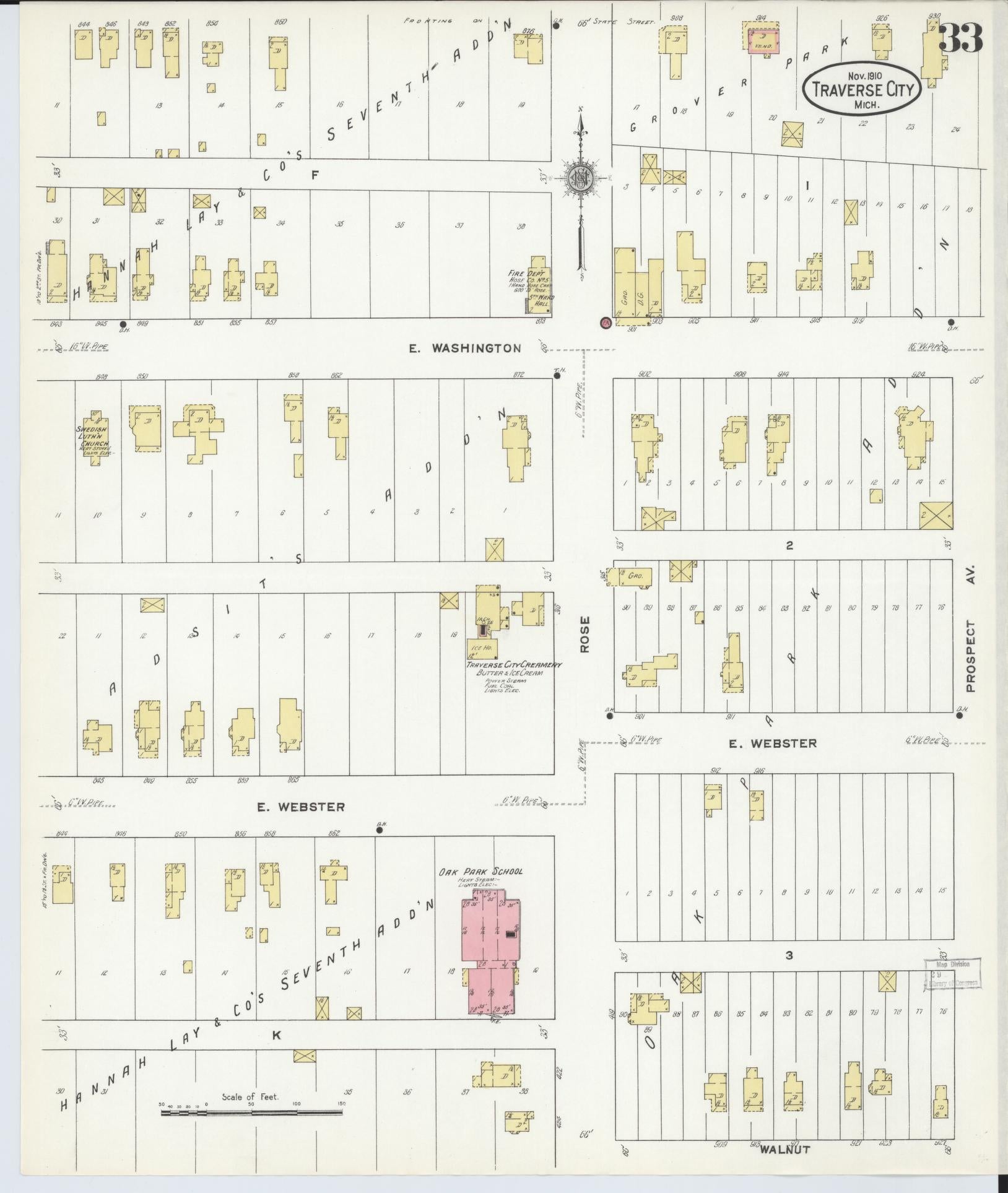 Sanborn Fire Insurance Map from Traverse City, Grand Traverse County, Michigan (1910), Sheet #0033 - Historic Sanborn Fire Insurance Map Print, vintage old map wall art, antique decor, genealogy gift, Michigan Michigan map