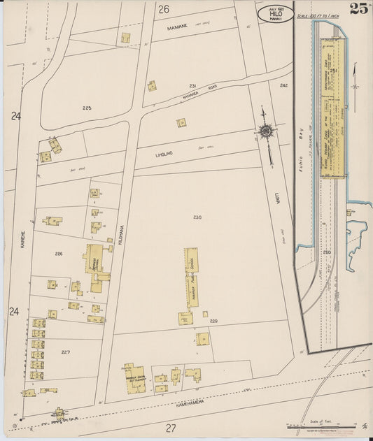 Sanborn Fire Insurance Map from Hilo, Hawaii County, Hawaii (1921), Sheet #0025 - Historic Sanborn Fire Insurance Map Print, vintage old map wall art