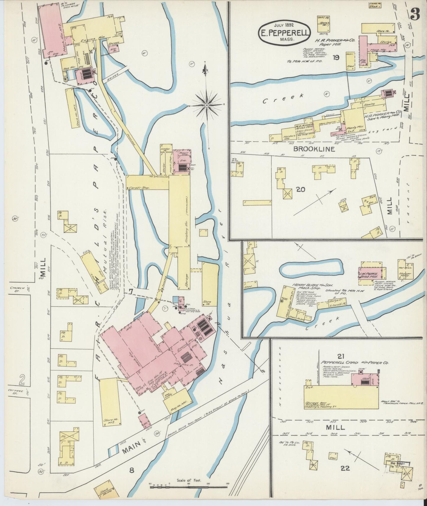 Sanborn Fire Insurance Map from East Pepperell, Middlesex County, Massachusetts (1892), Sheet #0003 - Historic Sanborn Fire Insurance Map Print, vintage old map wall art, antique decor, genealogy gift, Massachusetts Massachusetts map