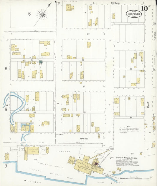 Sanborn Fire Insurance Map from Aberdeen, Grays Harbor County, Washington (1901), Sheet #0010 - Historic Sanborn Fire Insurance Map Print, vintage old map wall art, antique decor, genealogy gift, Washington Washington map