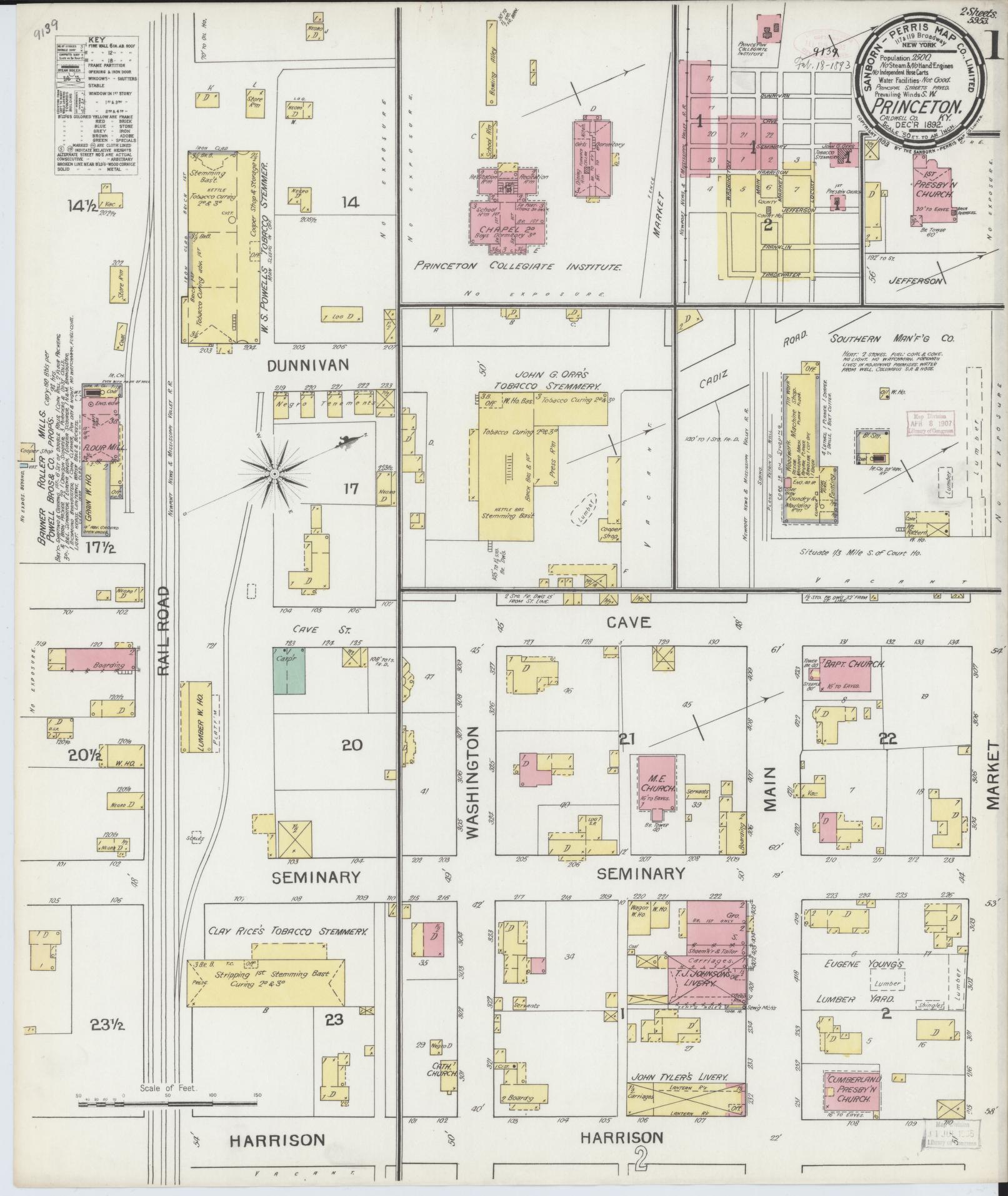 Sanborn Fire Insurance Map from Princeton, Caldwell County, Kentucky (1892), Sheet #0001 - Complete Map Set gallery image, historic Sanborn map, vintage wall art, Kentucky Kentucky