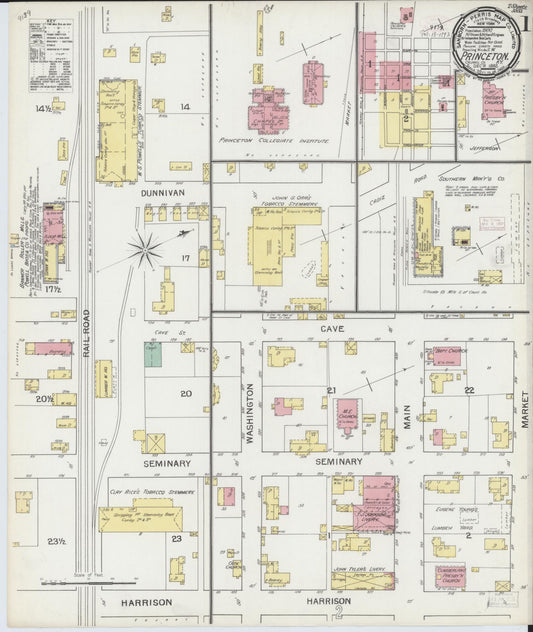 Sanborn Fire Insurance Map from Princeton, Caldwell County, Kentucky (1892), Sheet #0001 - Complete Map Set gallery image, historic Sanborn map, vintage wall art, Kentucky Kentucky