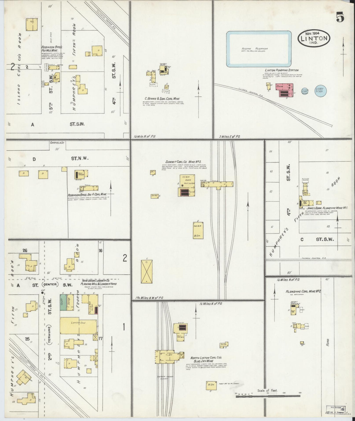 Sanborn Fire Insurance Map from Linton, Greene County, Indiana (1904), Sheet #0005 - Historic Sanborn Fire Insurance Map Print, vintage old map wall art, antique decor, genealogy gift, Indiana Indiana map