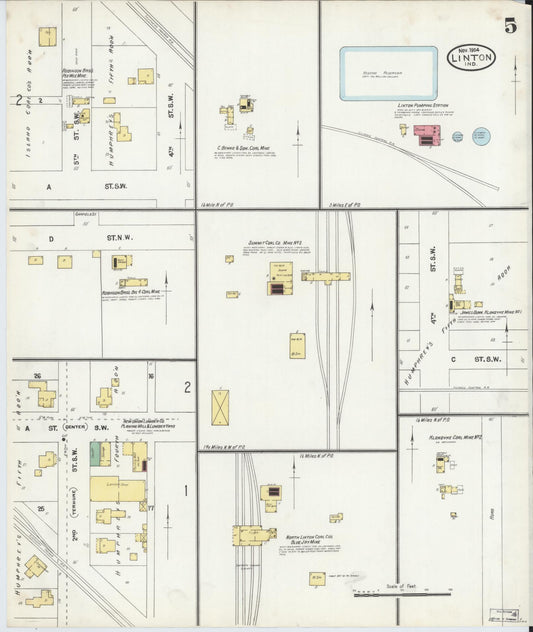 Sanborn Fire Insurance Map from Linton, Greene County, Indiana (1904), Sheet #0005 - Historic Sanborn Fire Insurance Map Print, vintage old map wall art, antique decor, genealogy gift, Indiana Indiana map