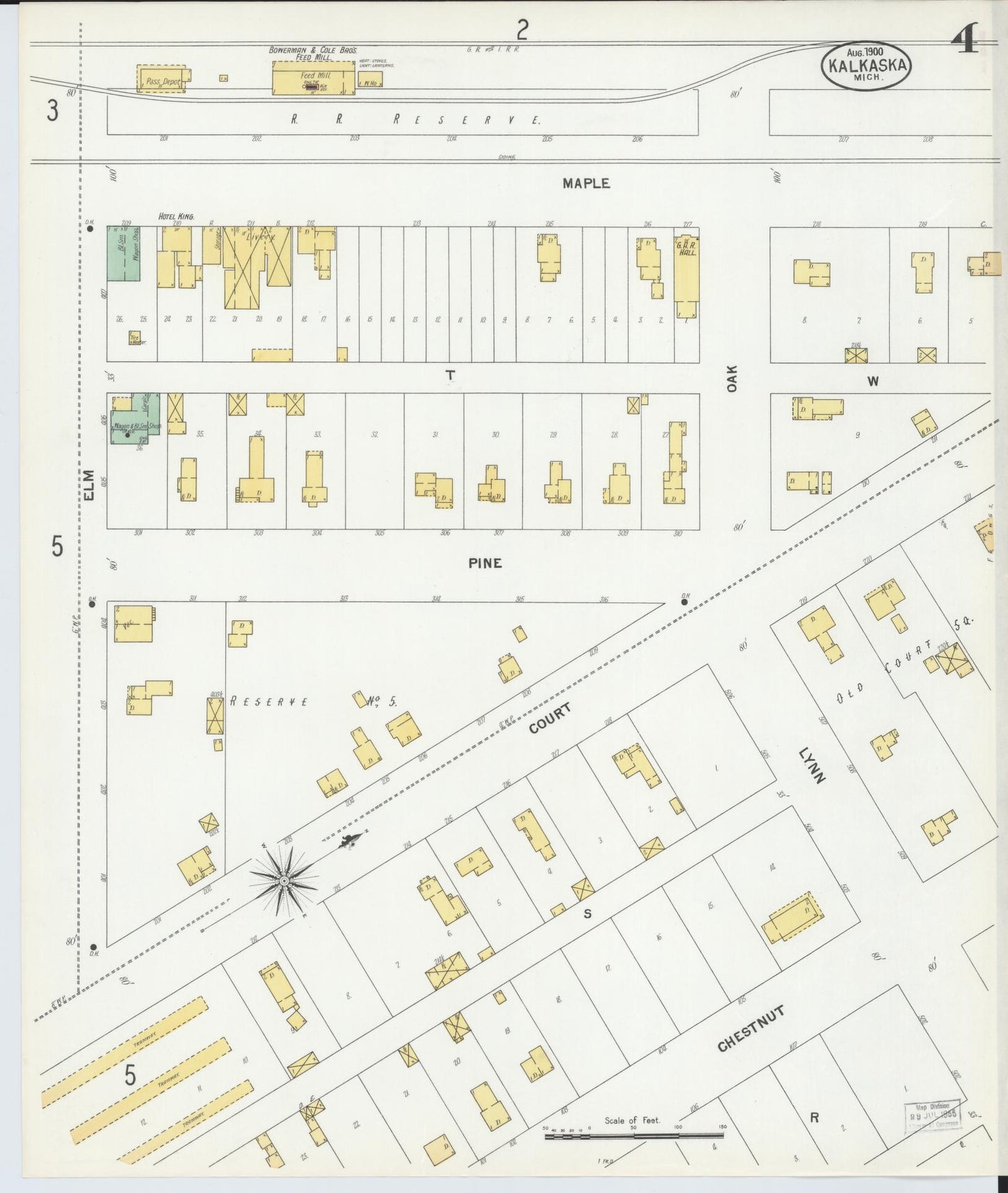 Sanborn Fire Insurance Map from Kalkaska, Kalkaska County, Michigan (1900), Sheet #0004 - Complete Map Set gallery image, historic Sanborn map, vintage wall art, Michigan Michigan
