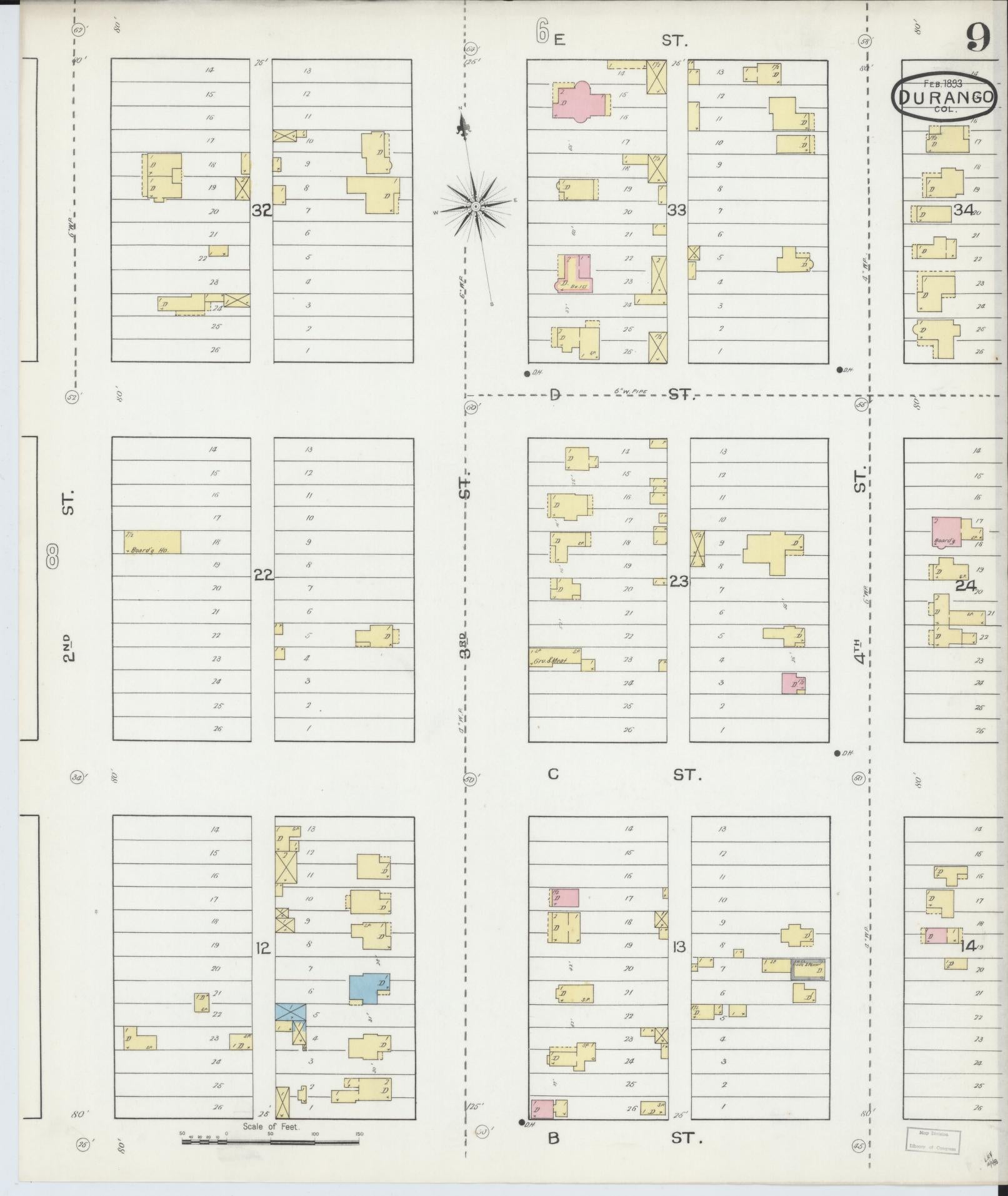 Sanborn Fire Insurance Map from Durango, La Plata County, Colorado (1893), Sheet #0009 - Complete Map Set gallery image, historic Sanborn map, vintage wall art, Colorado Colorado