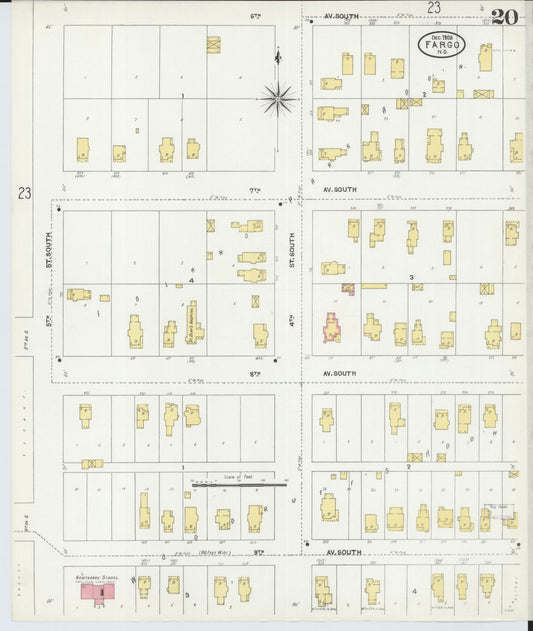 Sanborn Fire Insurance Map from Fargo, Cass County, North Dakota (1905), Sheet #0020 - Historic Sanborn Fire Insurance Map Print, vintage old map wall art, antique decor, genealogy gift, North Dakota North Dakota map