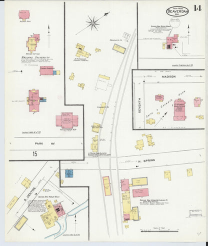 Sanborn Fire Insurance Map from Beaver Dam, Dodge County, Wisconsin (1909), Sheet #0014 - Historic Sanborn Fire Insurance Map Print, vintage old map wall art, antique decor, genealogy gift, Wisconsin Wisconsin map